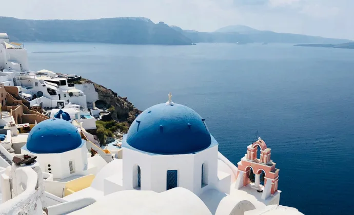 圣托里尼蓝顶教堂全景 - 地中海 ev扑克 之旅